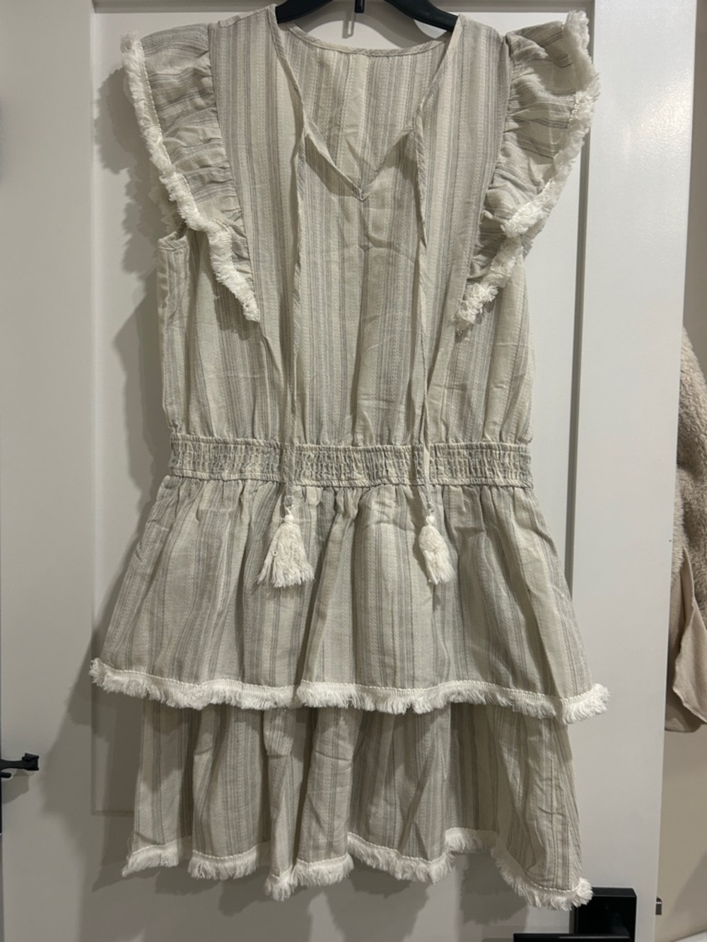 NWOT Cream Striped Tassel Dress